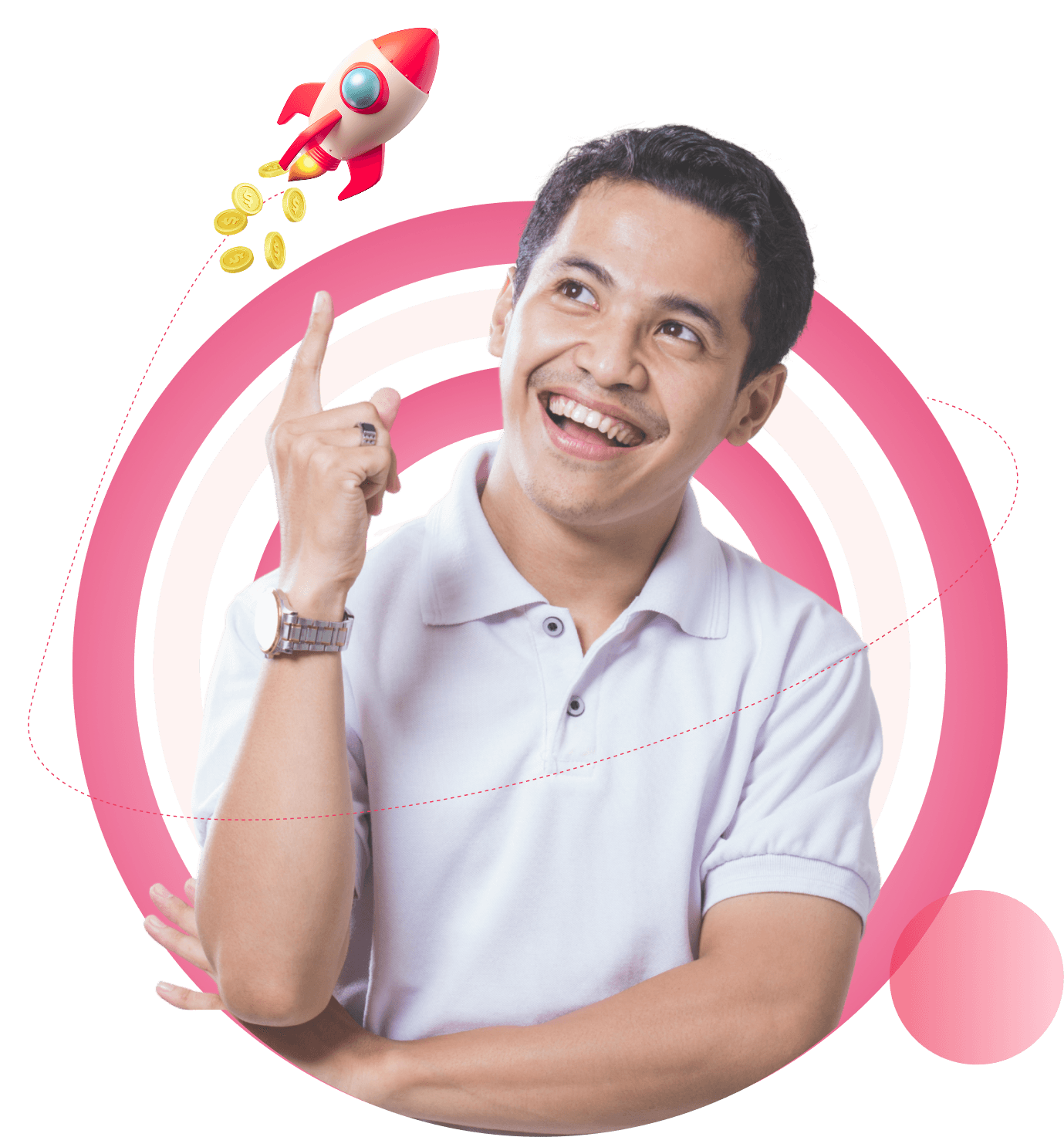 Man pointing at rocket